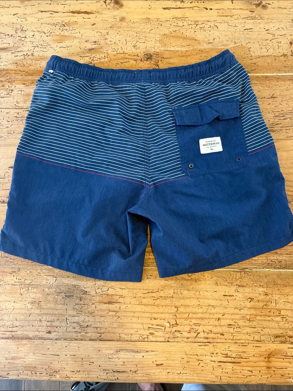 Quiksilver waterman Large Men's Navy Striped Swim Shorts - Classic Beach Trunks